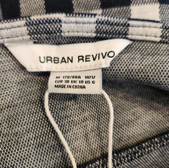 NWT Urban Revivo Blue/White Check Mini Dress Size 6 Adjustable Straps Side Zip - Picture 8 of 14